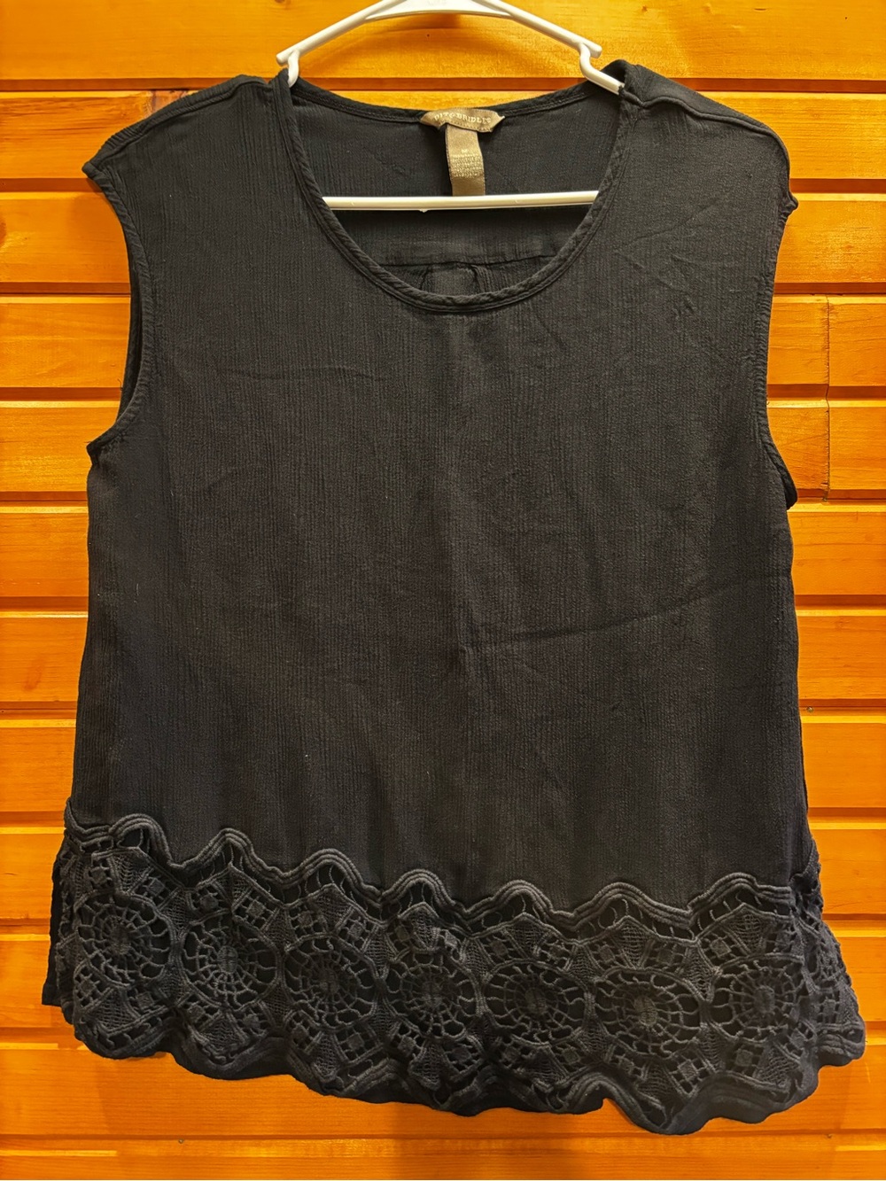Bit & Bridle Black Crochet-Hem Sleeveless Top